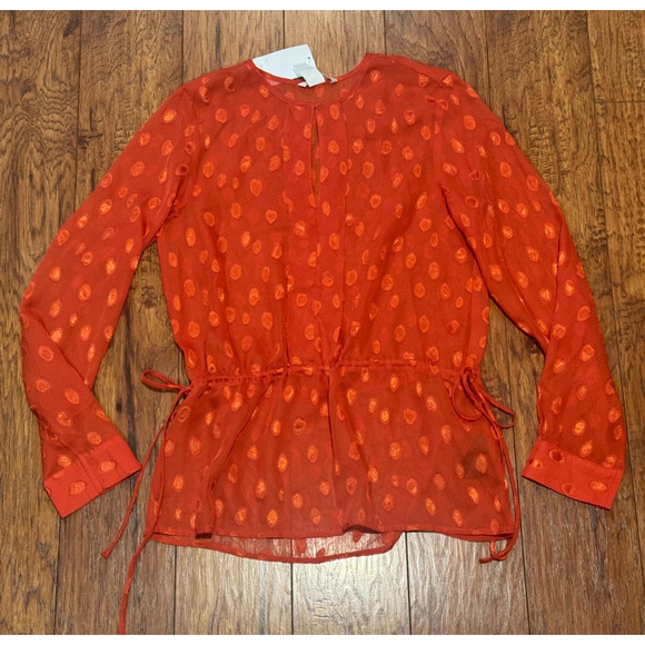 H&M Sheer Keyhole Boho Burnt Orange/Rust Blouse Top - Size 6 - Picture 2 of 6